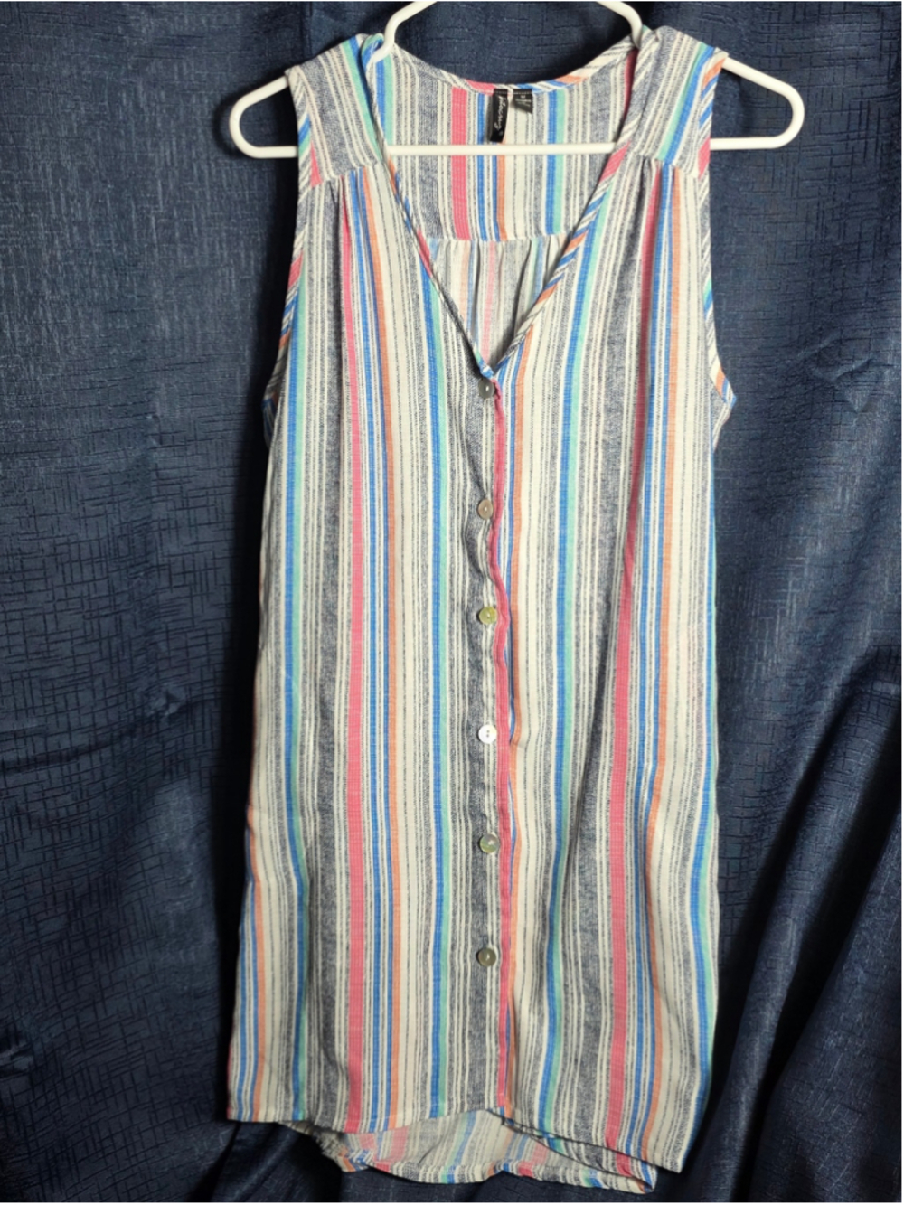 Women's Portofino tank dress Size M White Multi-color Striped Button Front beach